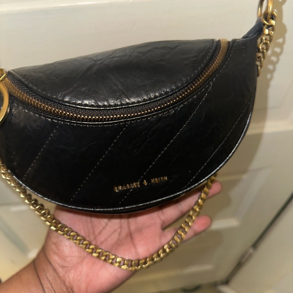 Charles & Keith Wrinkled Leather Crossbody Bag -NEW